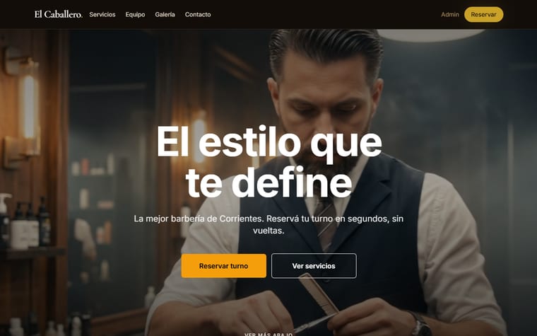 Pantalla de inicio de la web de Barbería El Caballero